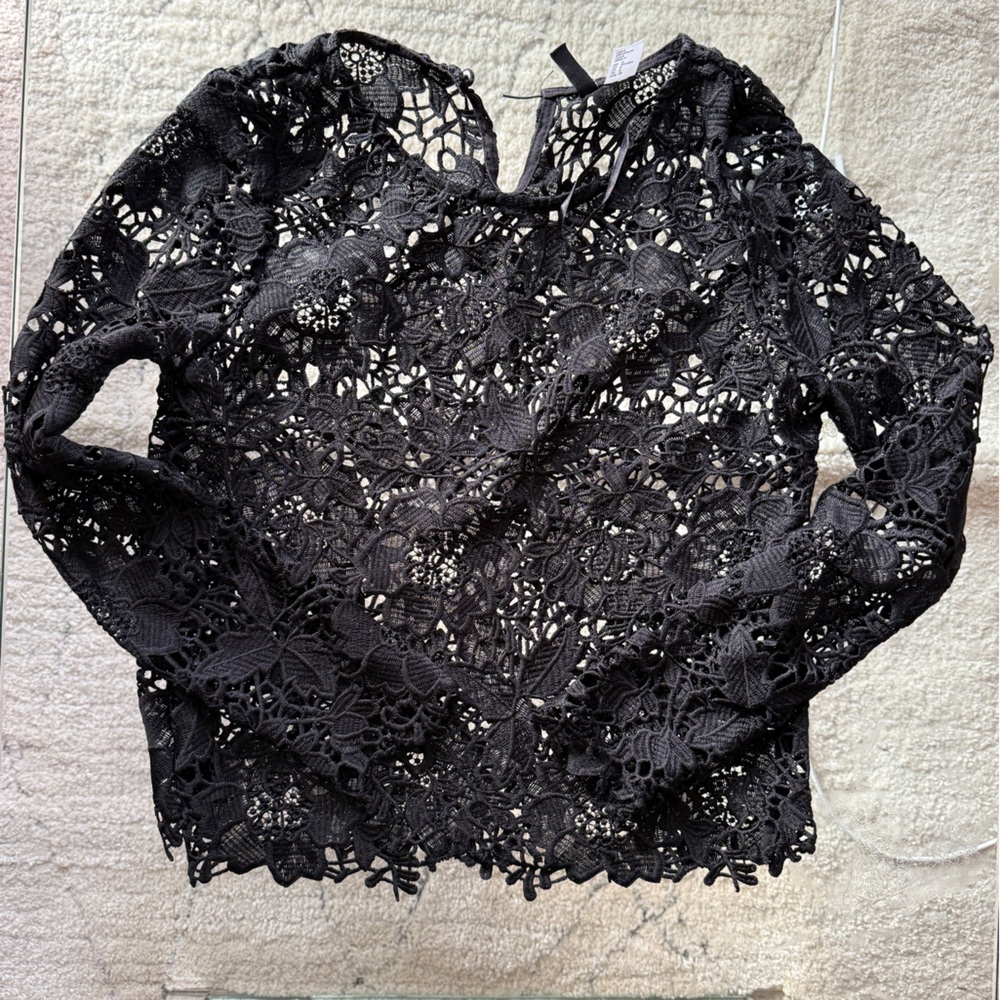 Romantic Black Lace Floral Crochet Top